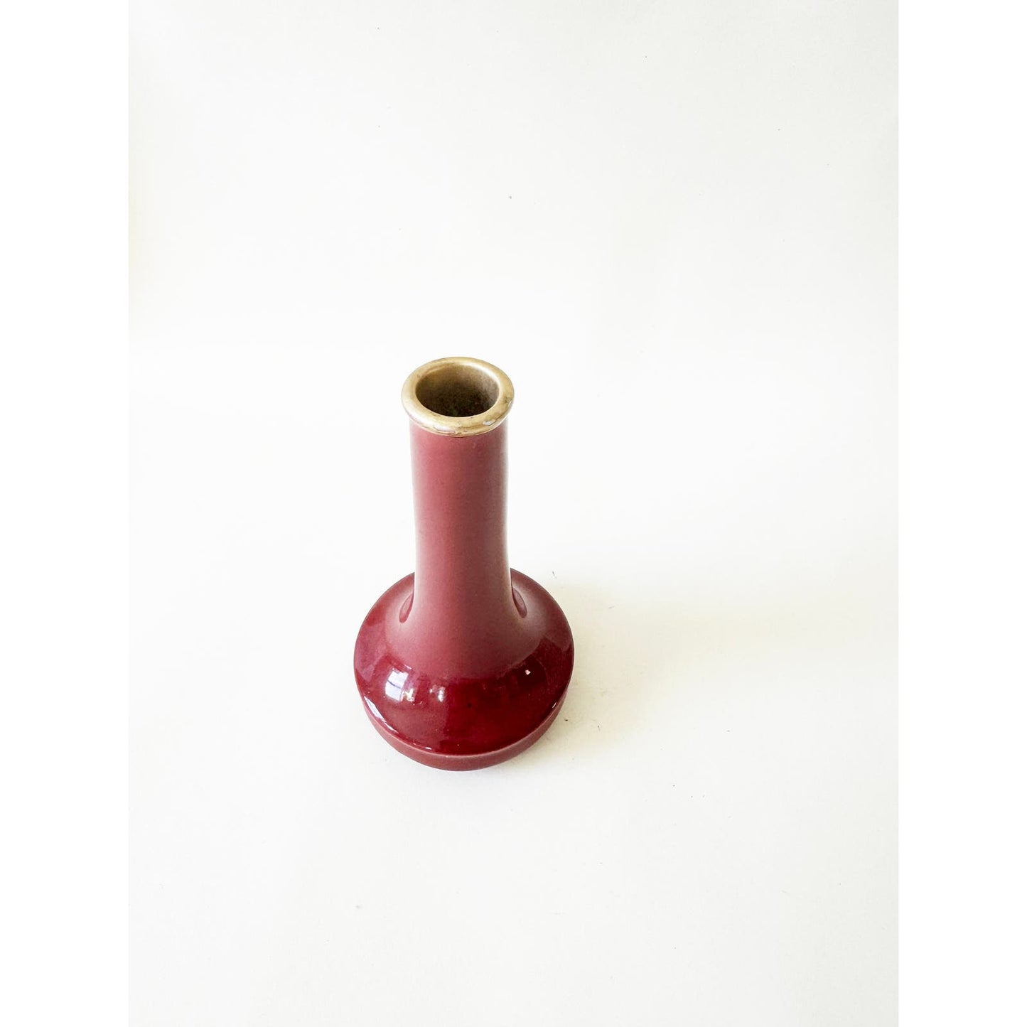 Vintage Maroon Small Bud Vase with Gold Detail