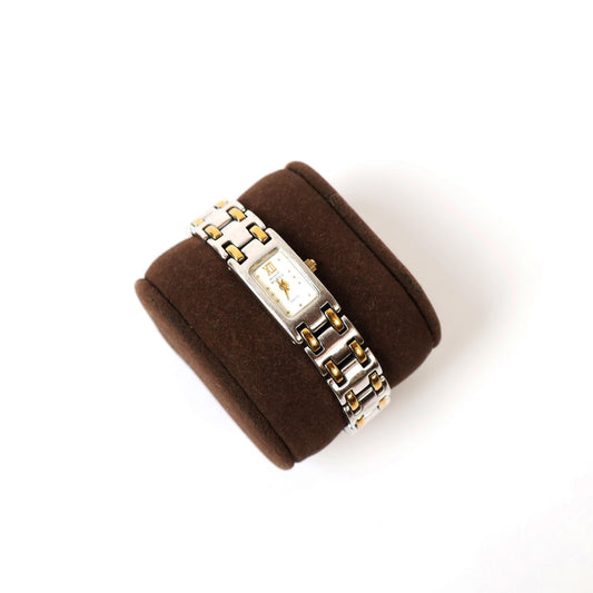 Vintage Two-Toned Watch with Metallic Rectangle Face | ANNE KLEIN