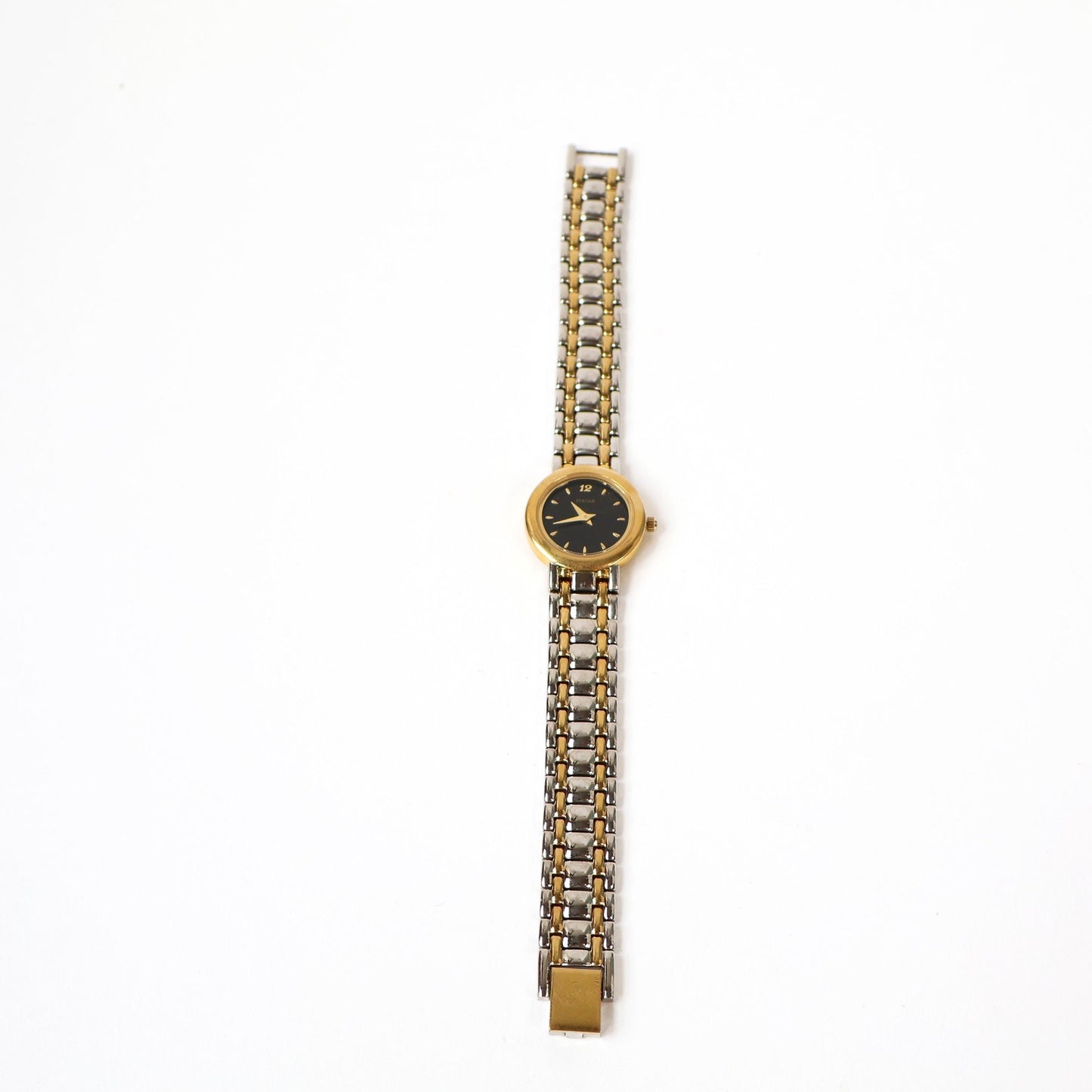 Vintage Two Toned Watch with Black Round Face | PULSAR