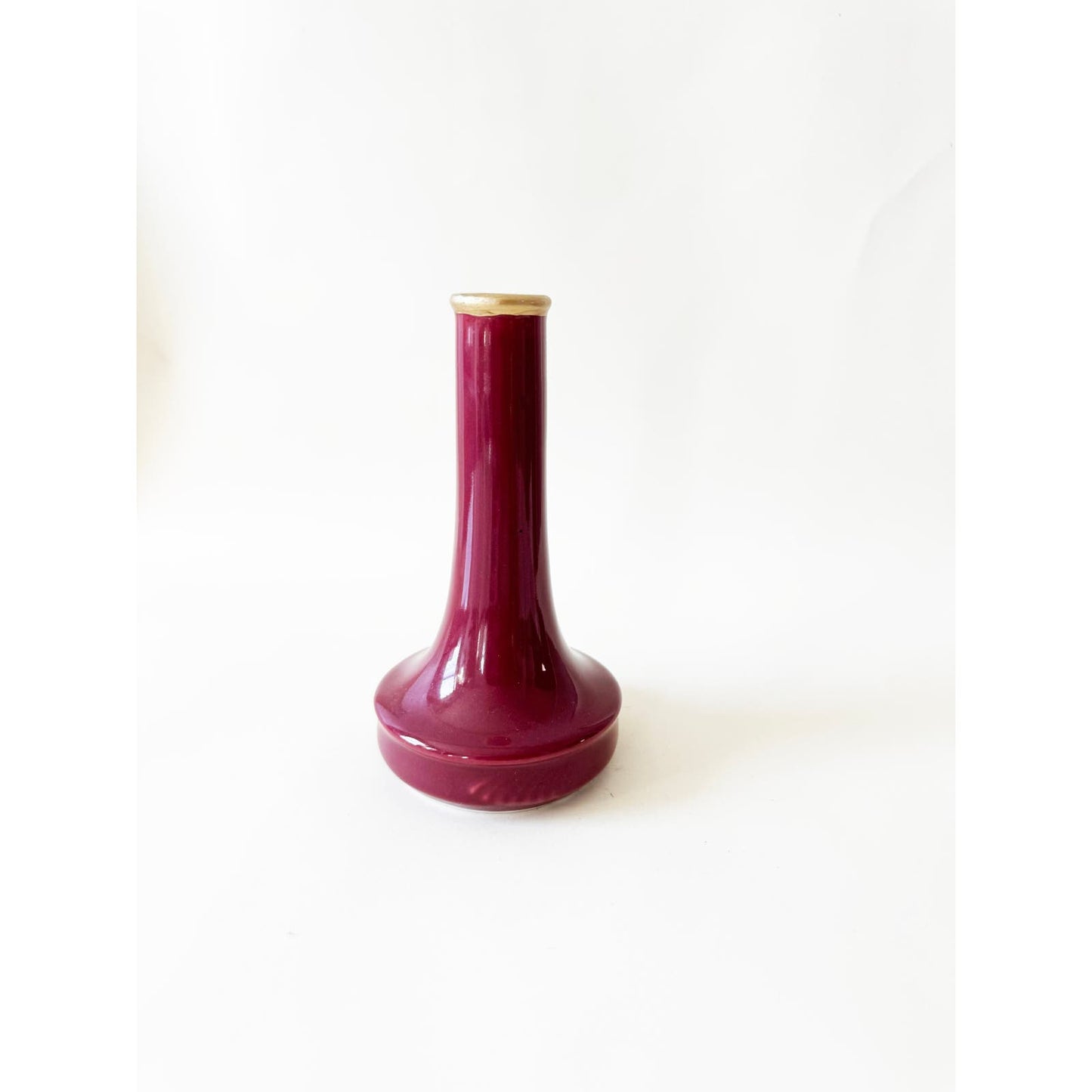 Vintage Maroon Small Bud Vase with Gold Detail
