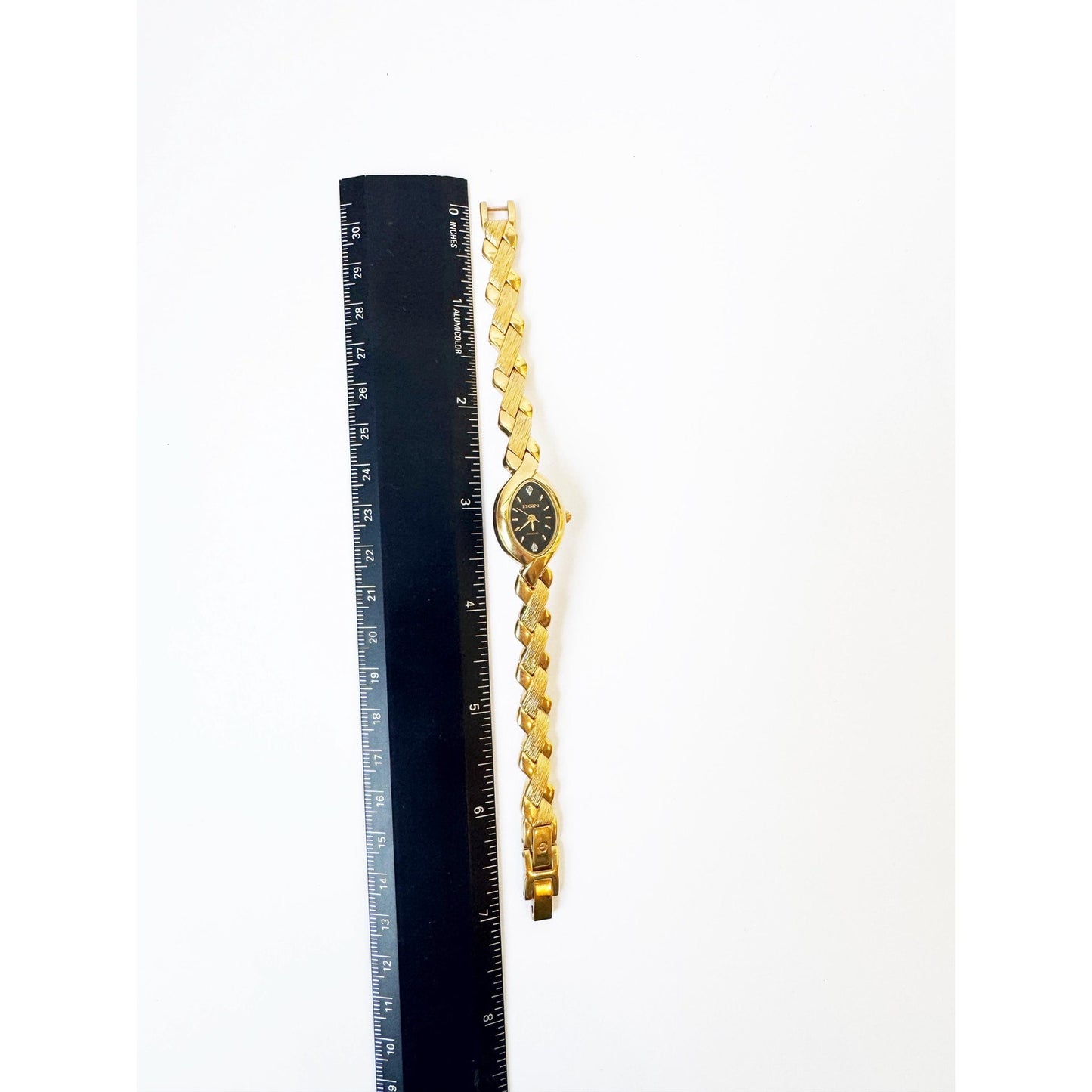Vintage Gold Watch with Bracelet Band w/ Black Face l ELGIN