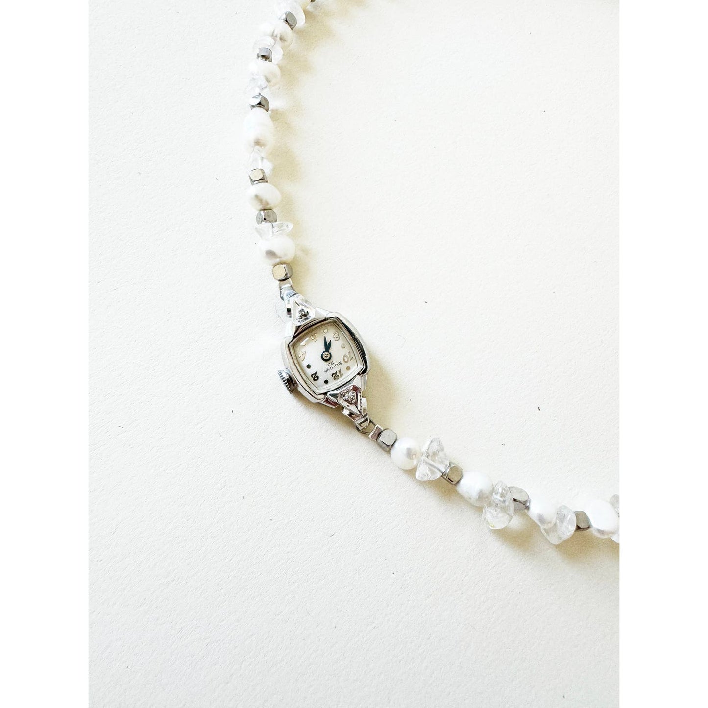 Watch Necklace | Vintage One of a Kind Pearl and Crystal Watch Choker 10K Gold Face by