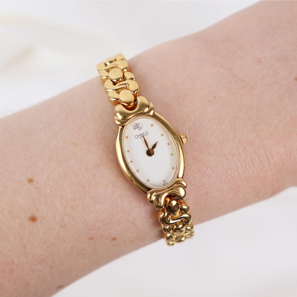 Vintage Gold Tone Caravelle by Bulova Watch with an Oval Face