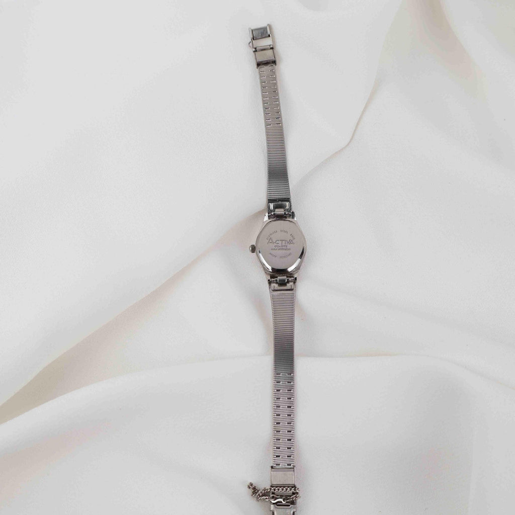 Vintage Activa Silver Tone Quartz Watch with White Face