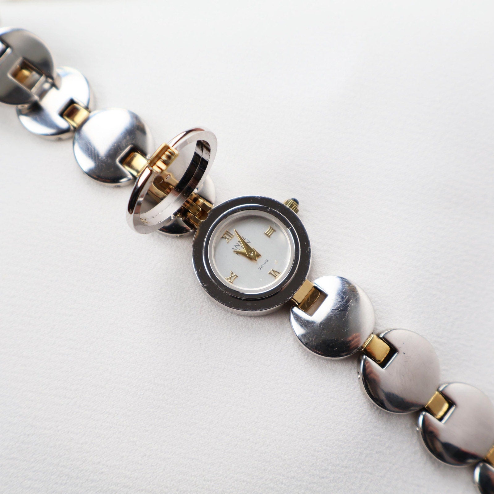 Vintage Two Tone Anne Klein Cocktail Watch With Peak a Boo Face