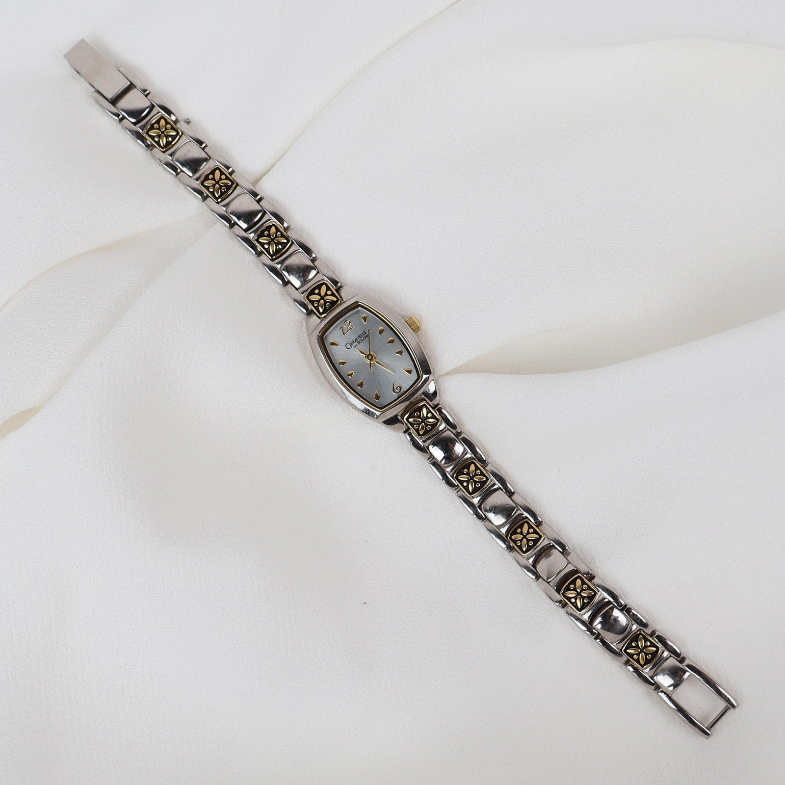 Vintage Two Tone Caravelle by Bulova Watch with Floral Details