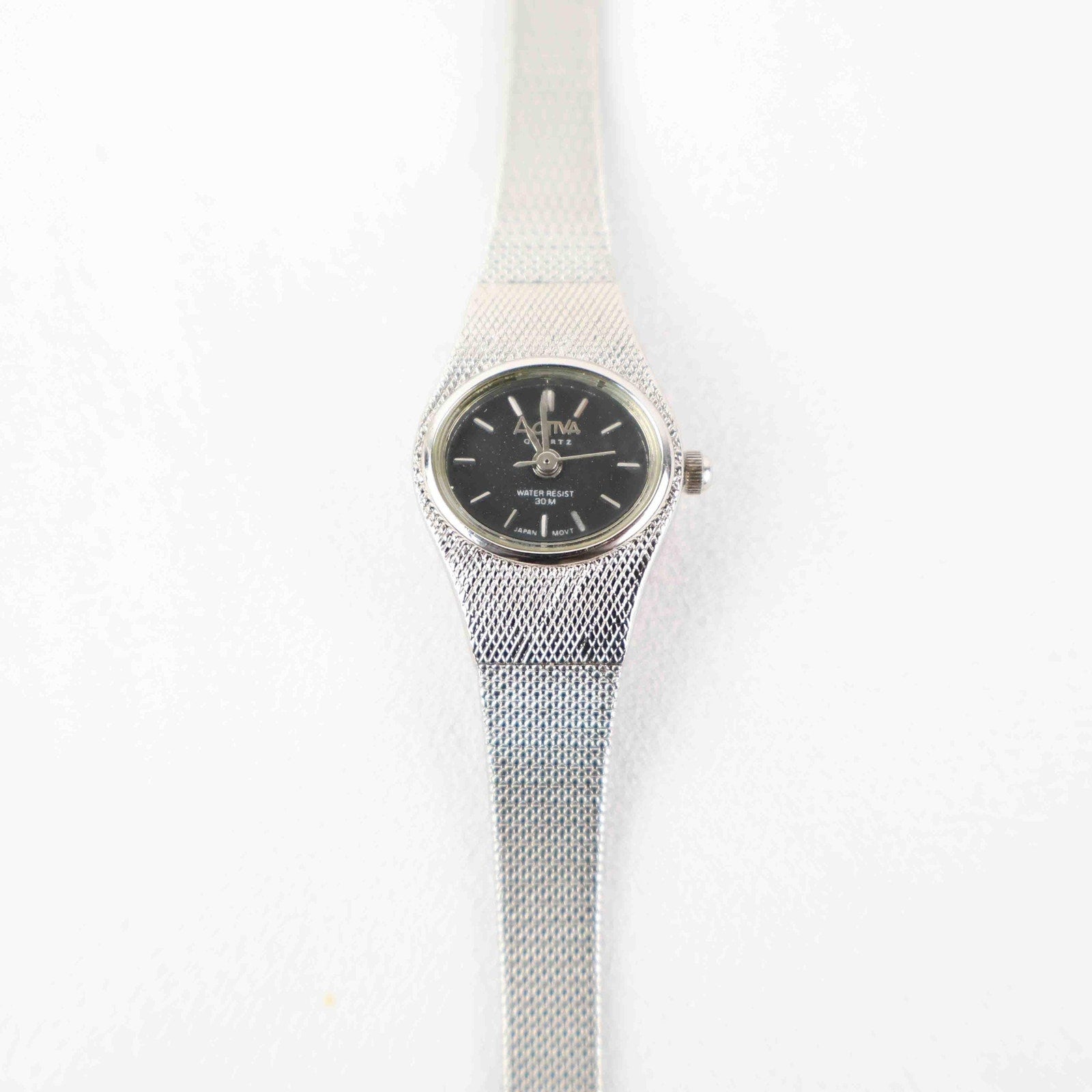 Vintage Activa Silver Tone Quartz Watch with Black Face
