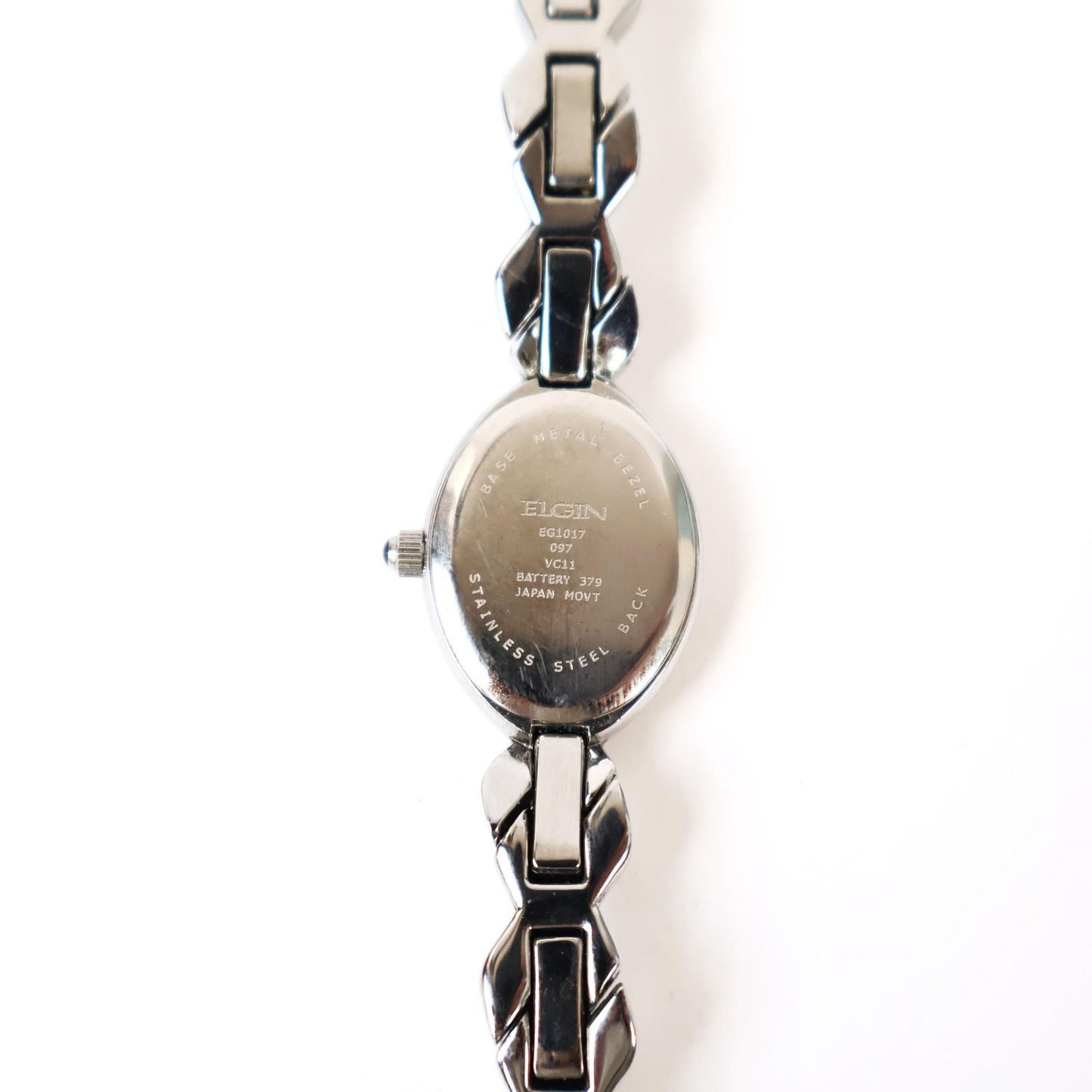 Vintage Silver Watch with Black Oval Face | ELGIN