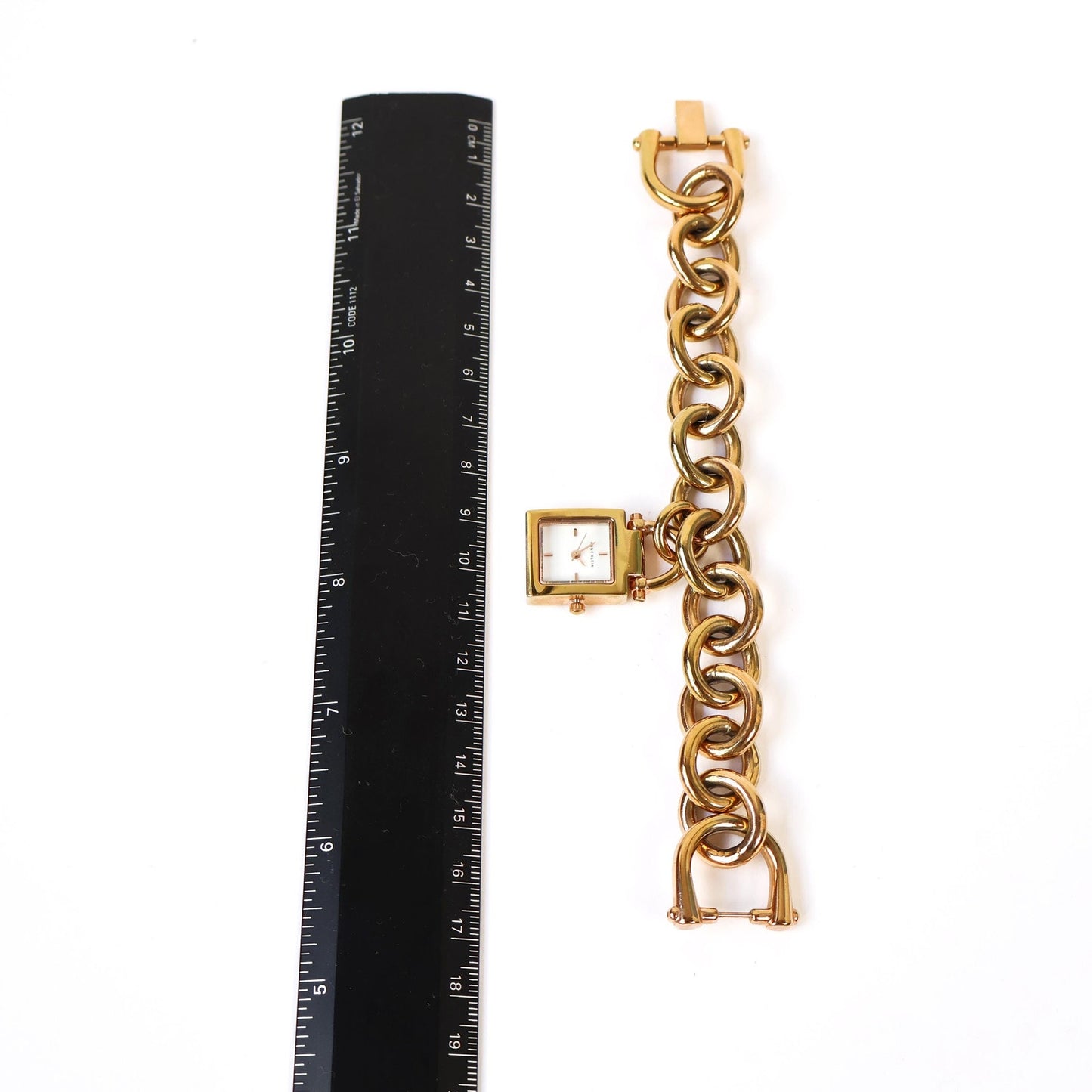Vintage Gold Charm Bracelet Style Watch with Lock Shaped Face | ANNE KLEIN