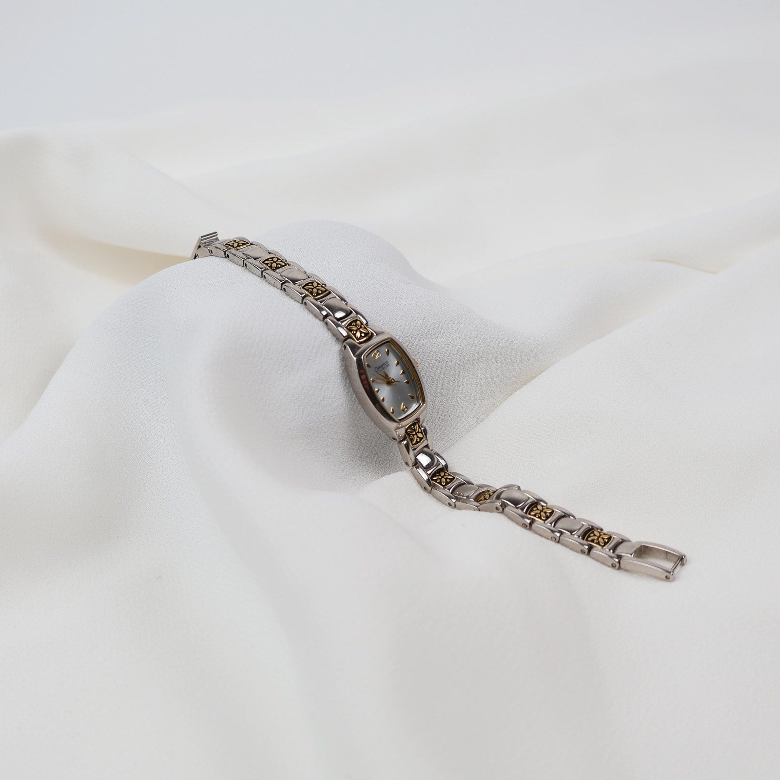 Vintage Two Tone Caravelle by Bulova Watch with Floral Details