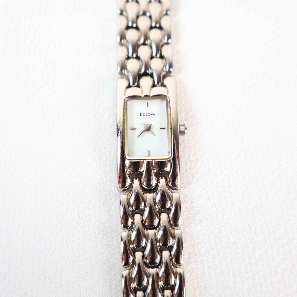Vintage Silver Tone Bulova Watch with Rectangle Watch Face