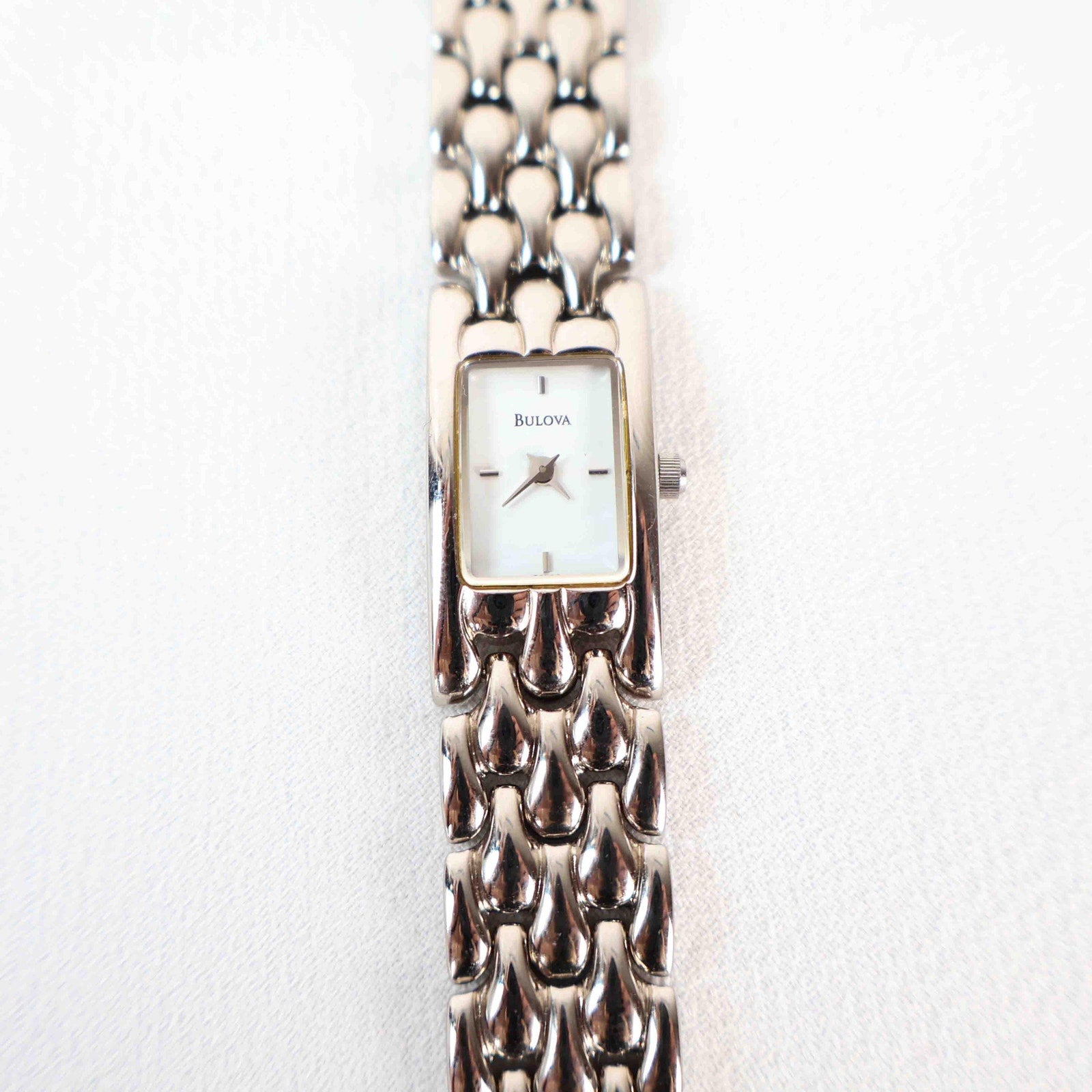 Vintage Silver Tone Bulova Watch with Rectangle Watch Face