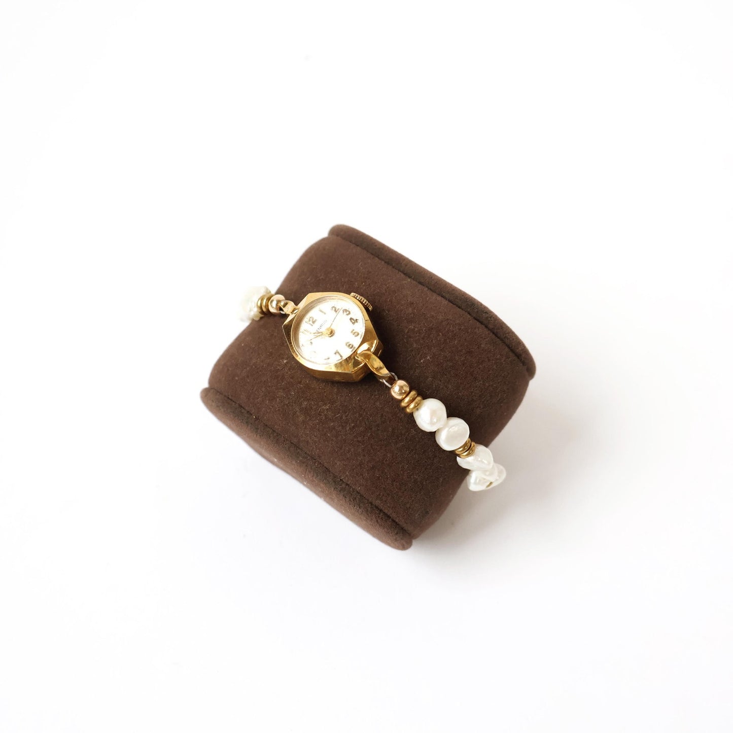 Reworked Freshwater Pearl and Gold Bracelet with Vintage Watch Face (Nonworking) | BENRUS