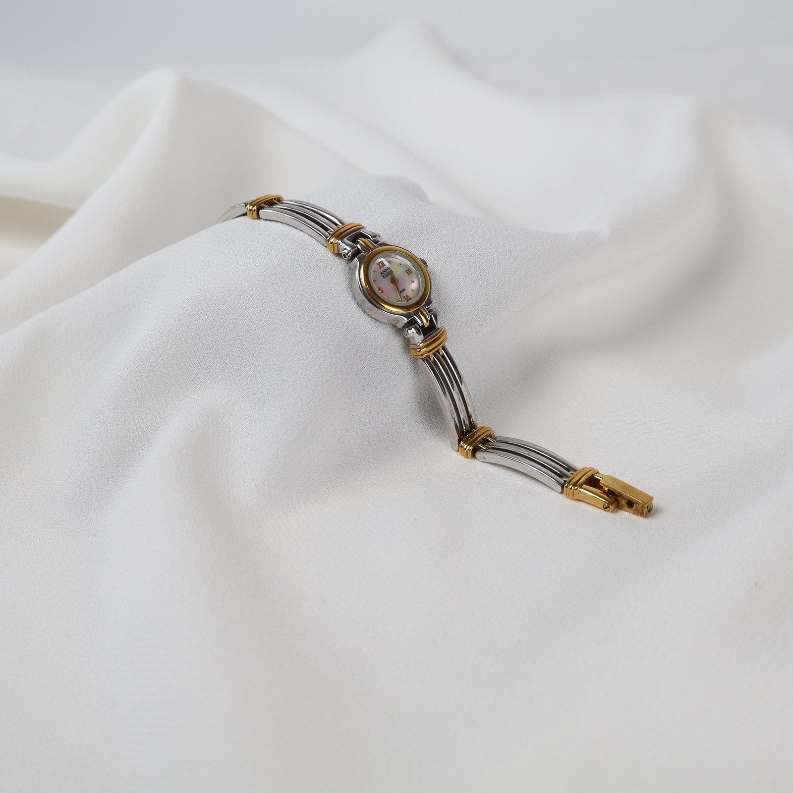 Vintage Anne Klein Two Tone Cocktail Watch with Opal Face