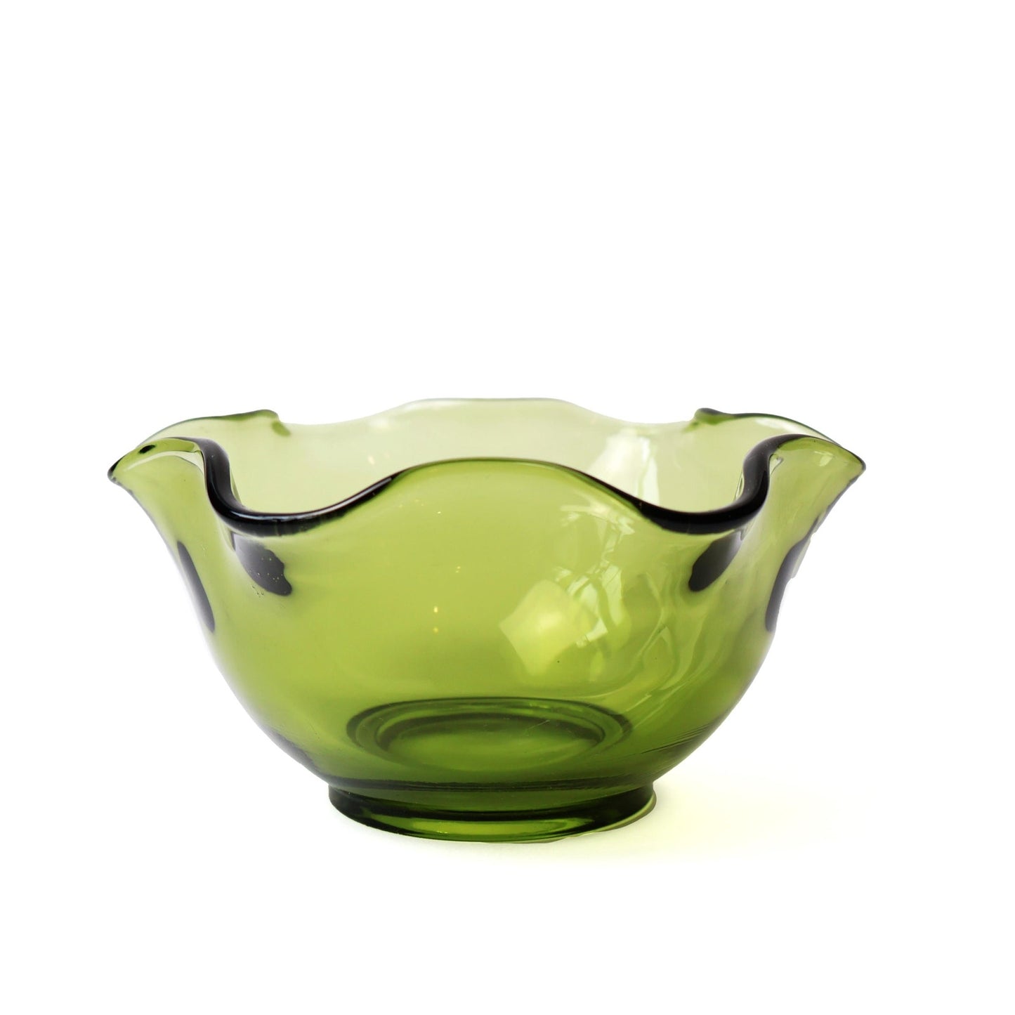 Vintage Green Glass Ring Dish | Lettuce Edge Design Decorative Bowl