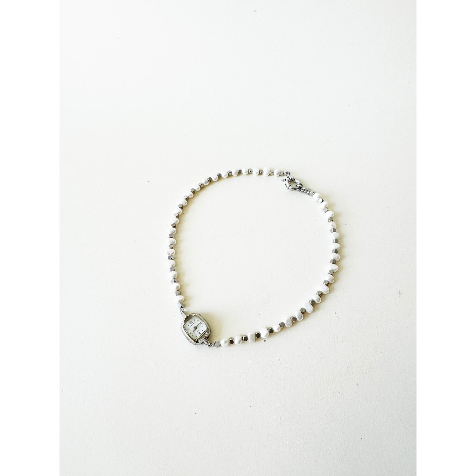 Watch Necklace | Vintage One of a Kind Pearl Watch Choker 10K White Gold Face