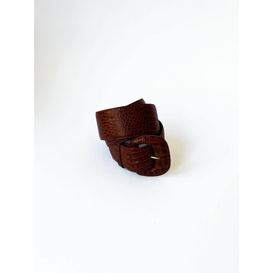 Vintage Brown Genuine Leather Alligator Texture Belt