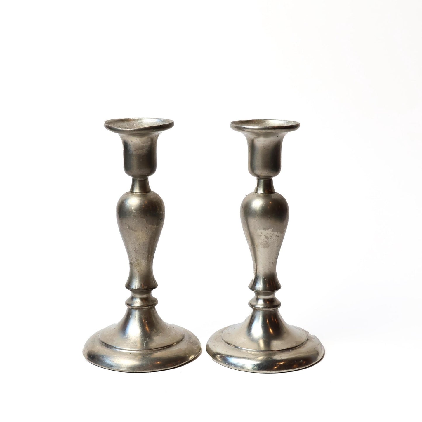 Vintage KMD Royal Holland Pewter Silver Toned Candlestick Holder Pair