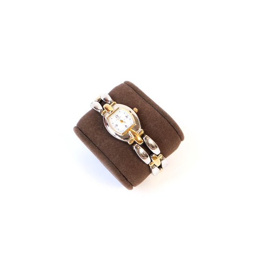 Vintage Two-Toned Watch with White Rectangle Face | FOSSIL