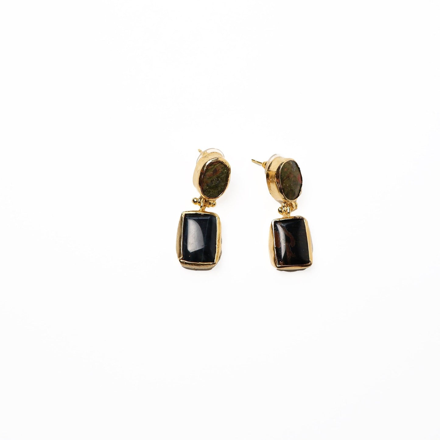Eclectic Inventory Gold Toned Natural Stone Drop Earrings | Jasper and Onyx Style
