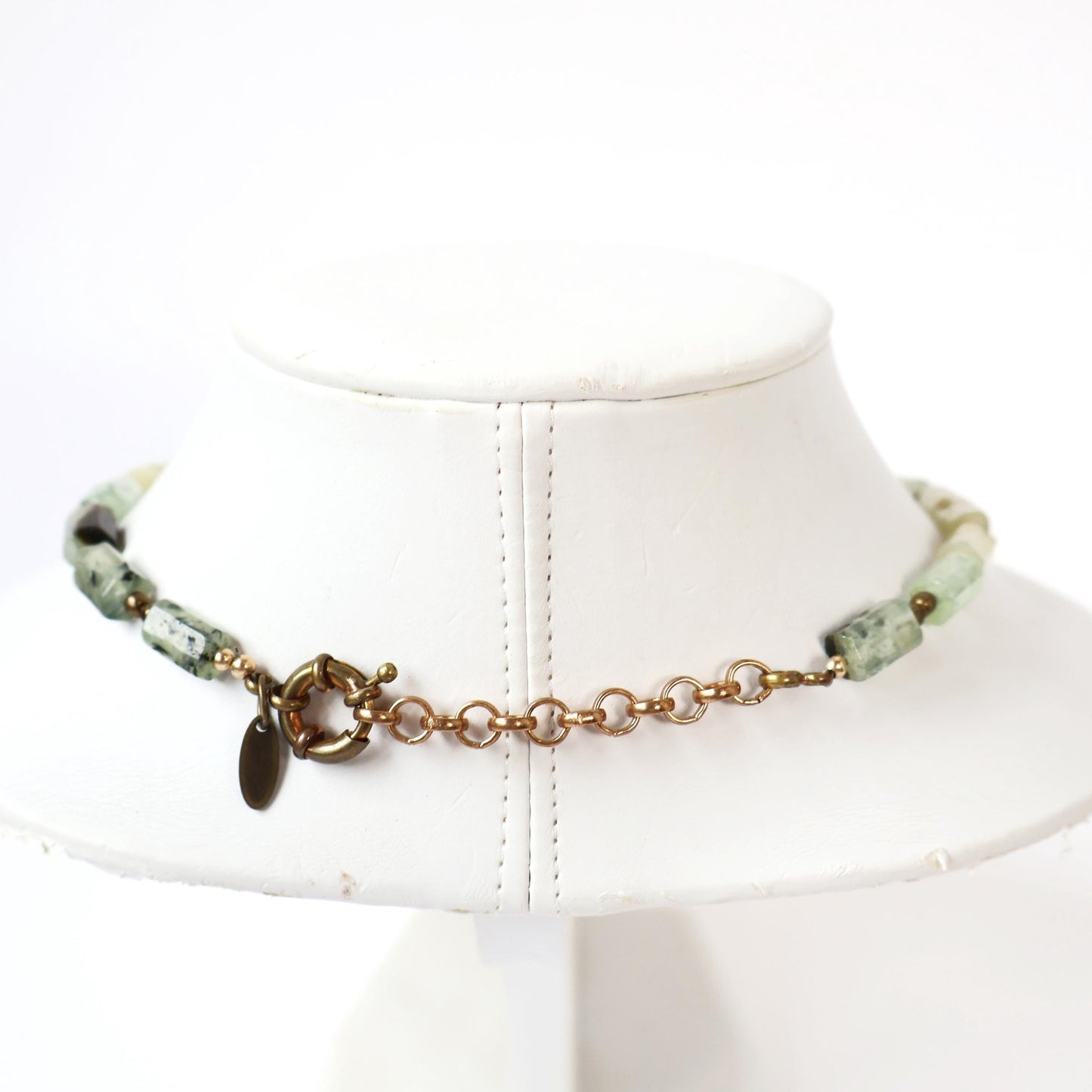Reworked Prehnite Choker Necklace with Vintage Watch Face (Nonworking) | BULOVA