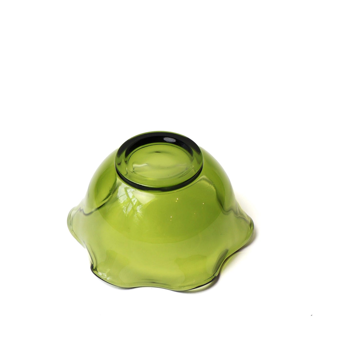 Vintage Green Glass Ring Dish | Lettuce Edge Design Decorative Bowl