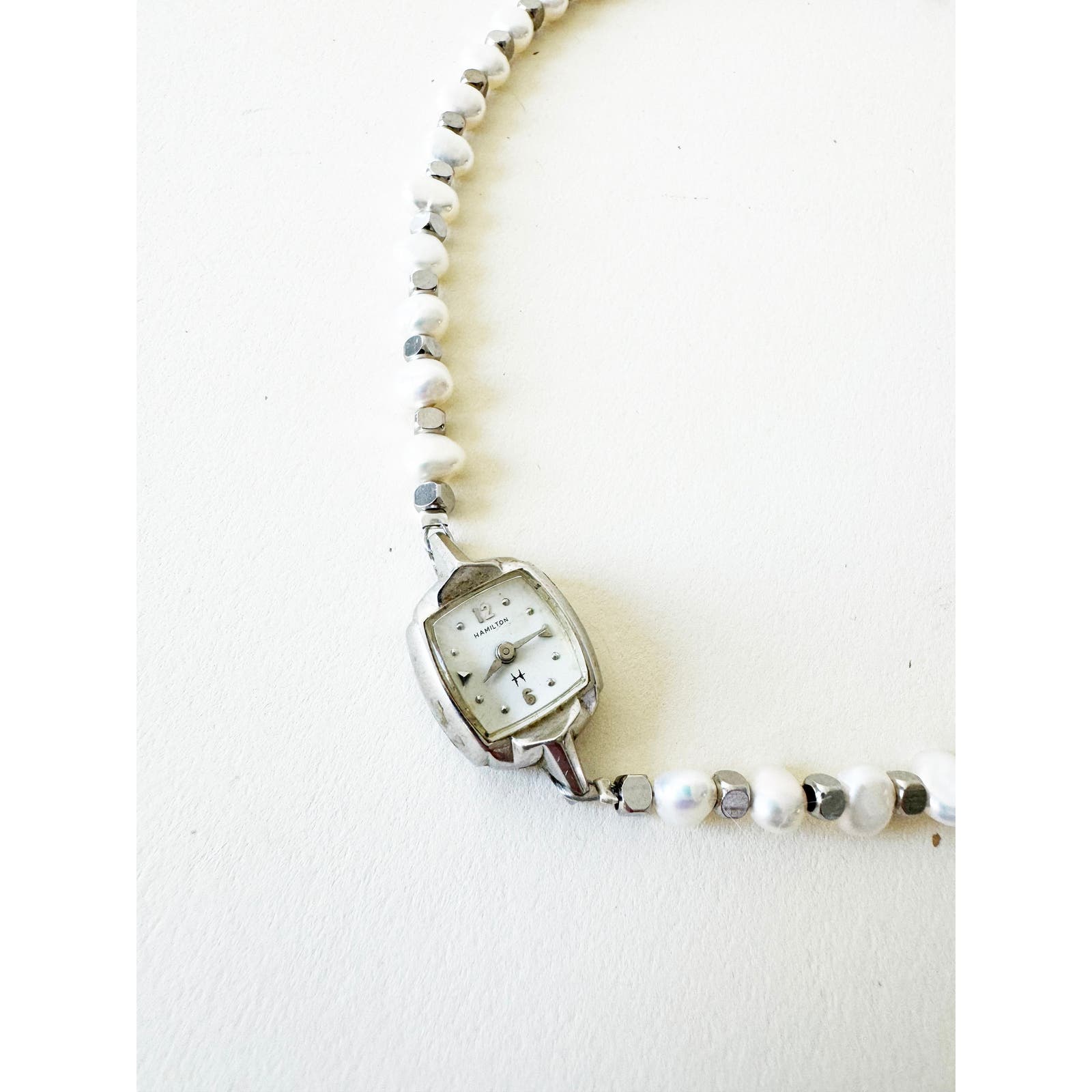 Watch Necklace | Vintage One of a Kind Pearl Watch Choker 10K White Gold Face