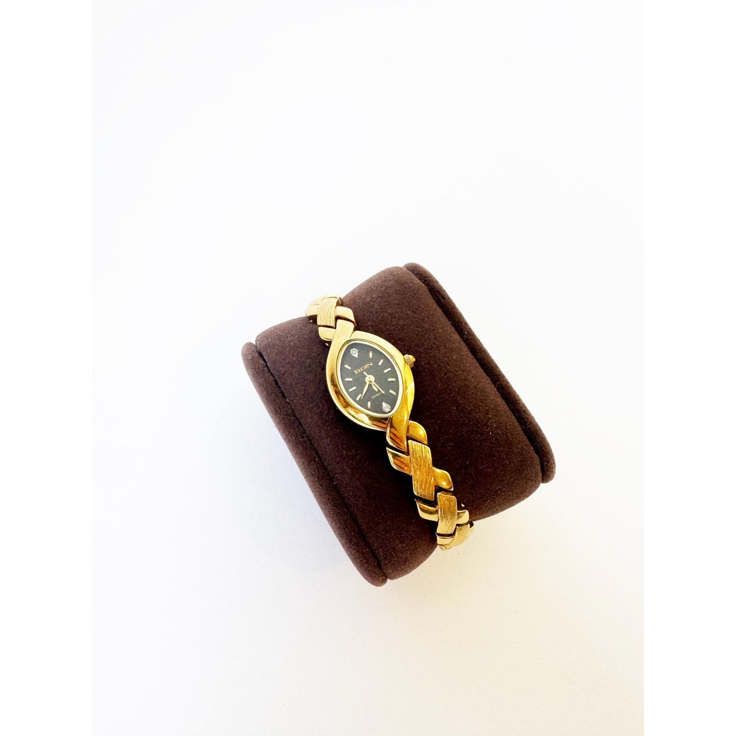 Vintage Gold Watch with Bracelet Band w/ Black Face l ELGIN