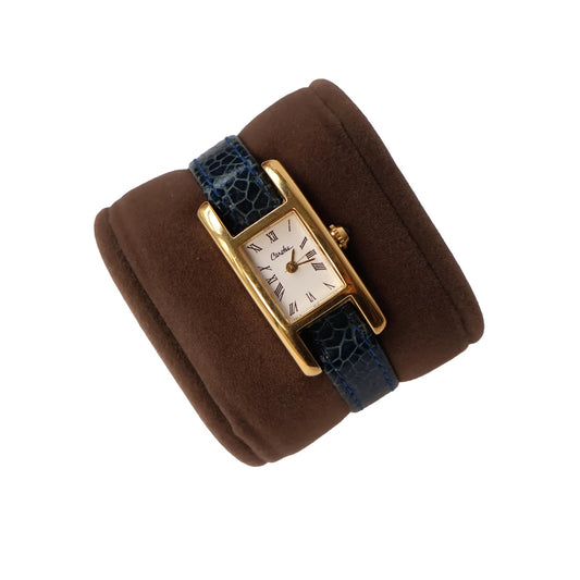 Vintage Gold Rectangle Face Watch with Teal Leather Band | CAROTEE