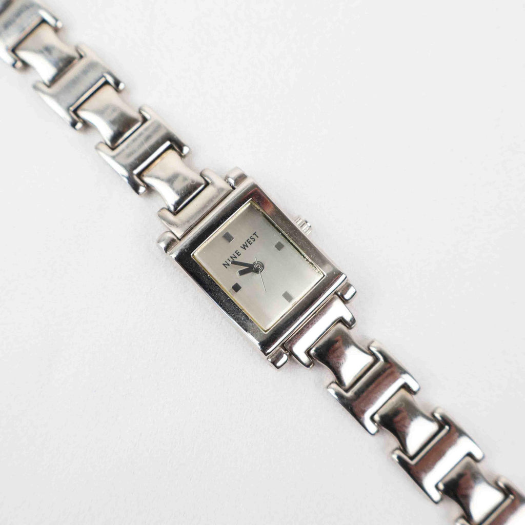 Vintage Nine West Square Face Watch – Silver Tone Bracelet (Working Battery)