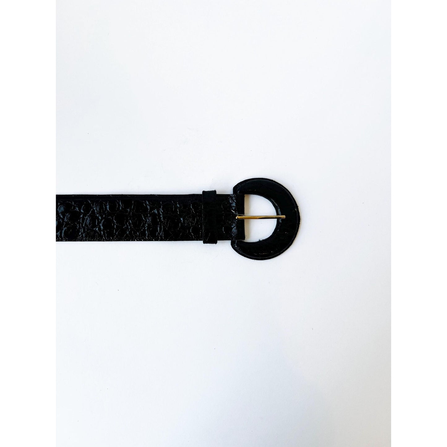 Vintage Black Genuine Leather Alligator Texture Belt