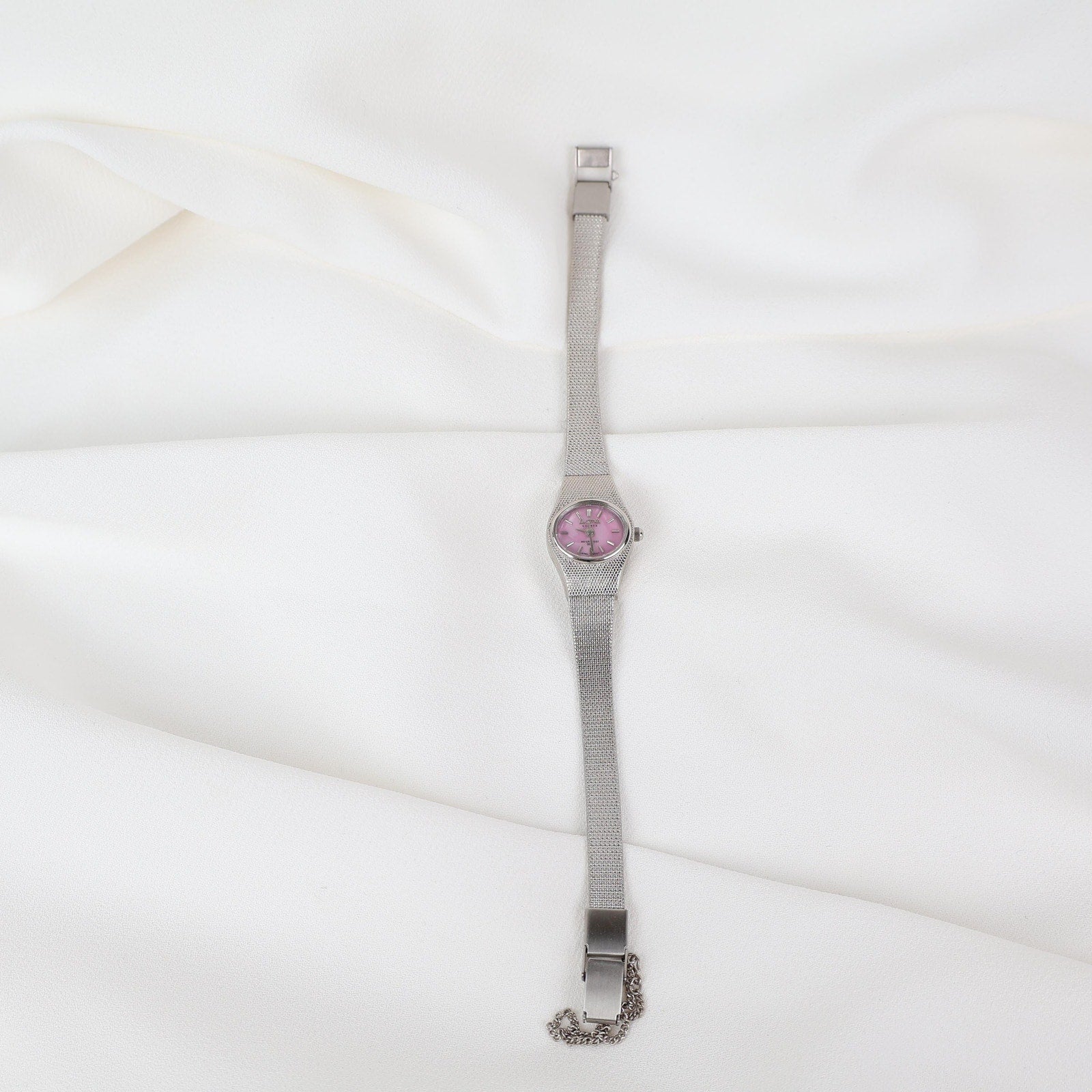 Vintage Activa Silver Tone Quartz Watch with Pink Face