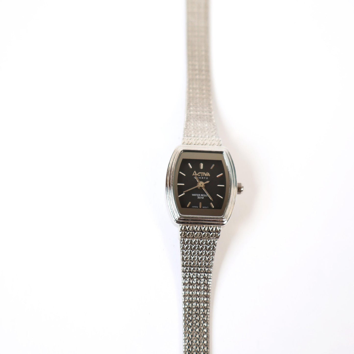 Vintage Silver Watch with Black "Rectangle" Face | ACTIVA