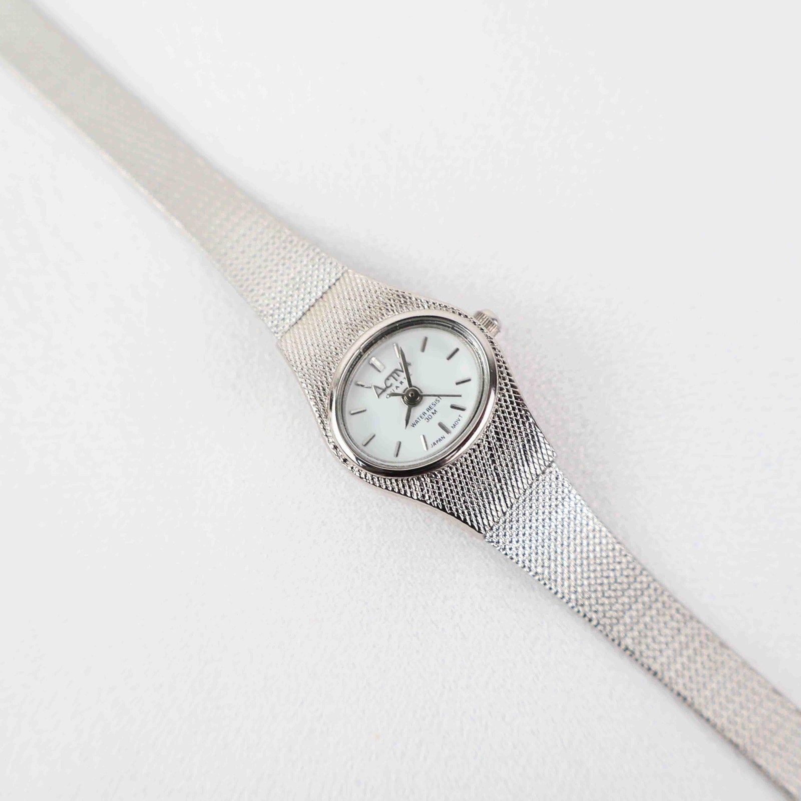 Vintage Activa Silver Tone Quartz Watch with White Face