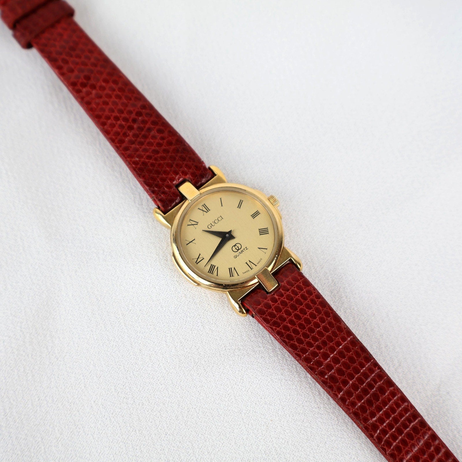 Stunning Vintage Gold Gucci Watch with Red Leather Strap