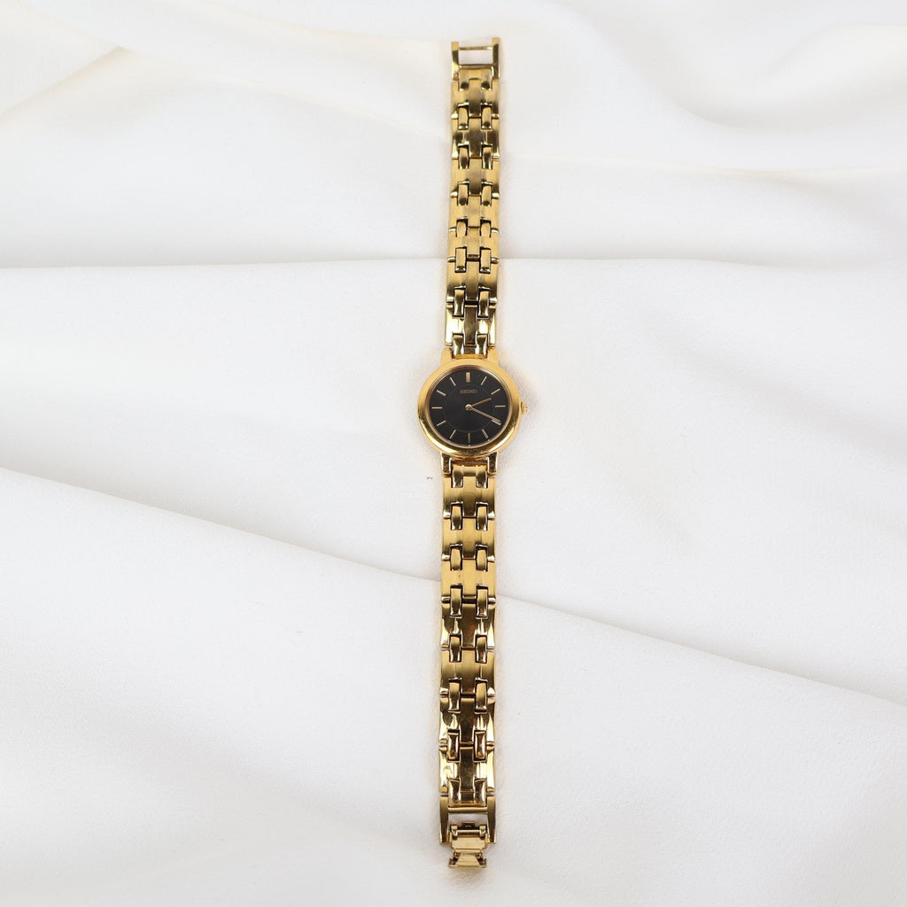 Stunning Vintage Gold Seiko Watch With a Black Round Face