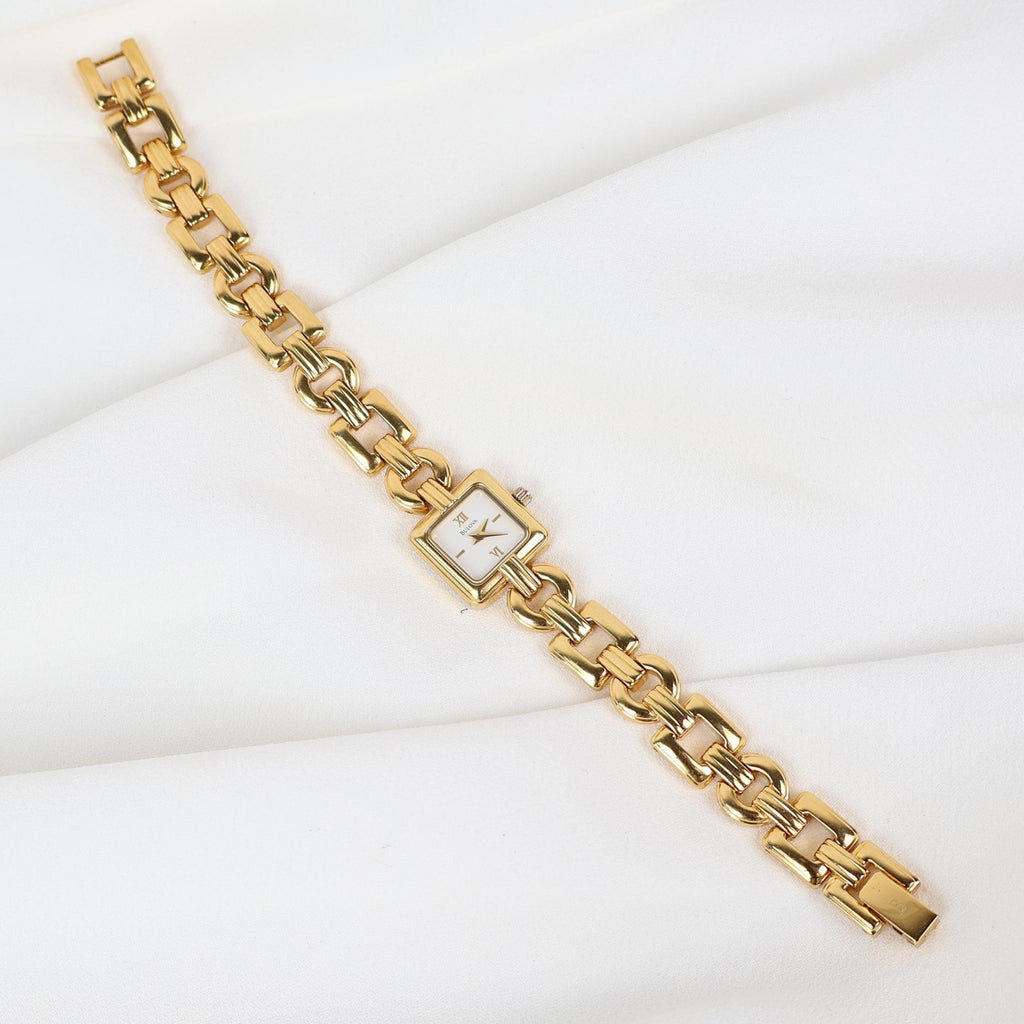 Stunning Vintage Gold Tone Bulova Watch with Square Face