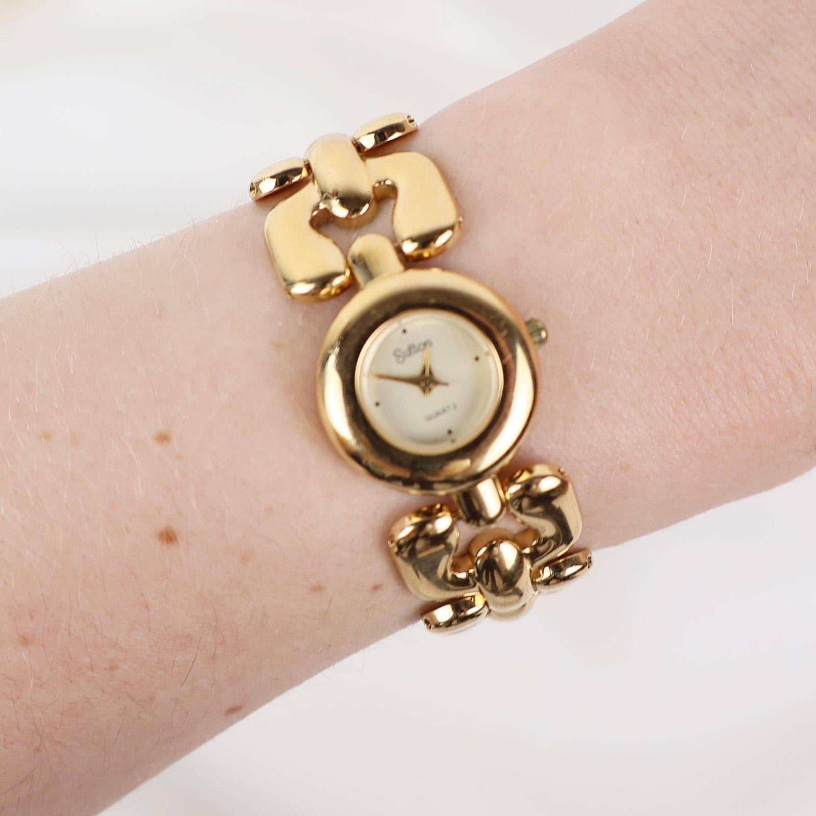 Vintage Sutton Round Face Watch – Gold Tone Bracelet (Working Battery)
