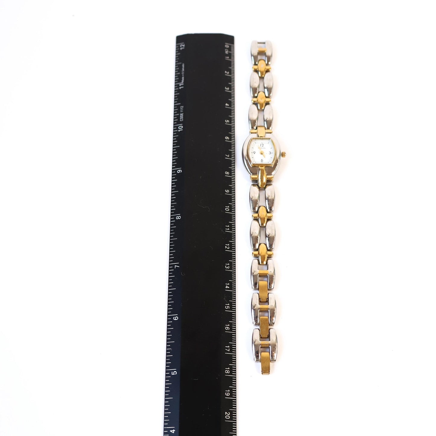 Vintage Two-Toned Watch with White Rectangle Face | FOSSIL