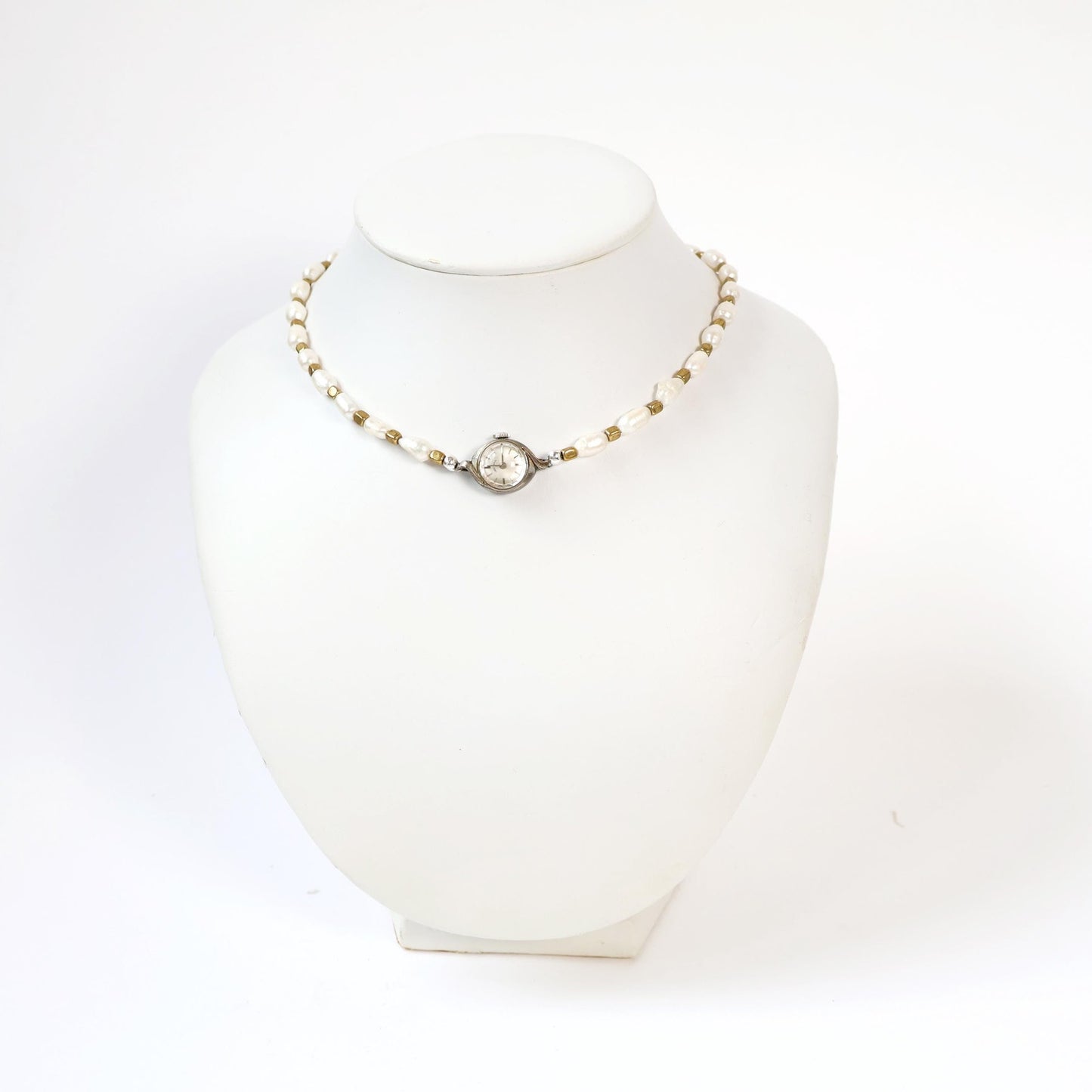 Reworked Gold and Pearl Choker Necklace with Vintage watch Face (Nonworking) | LADY ELGIN