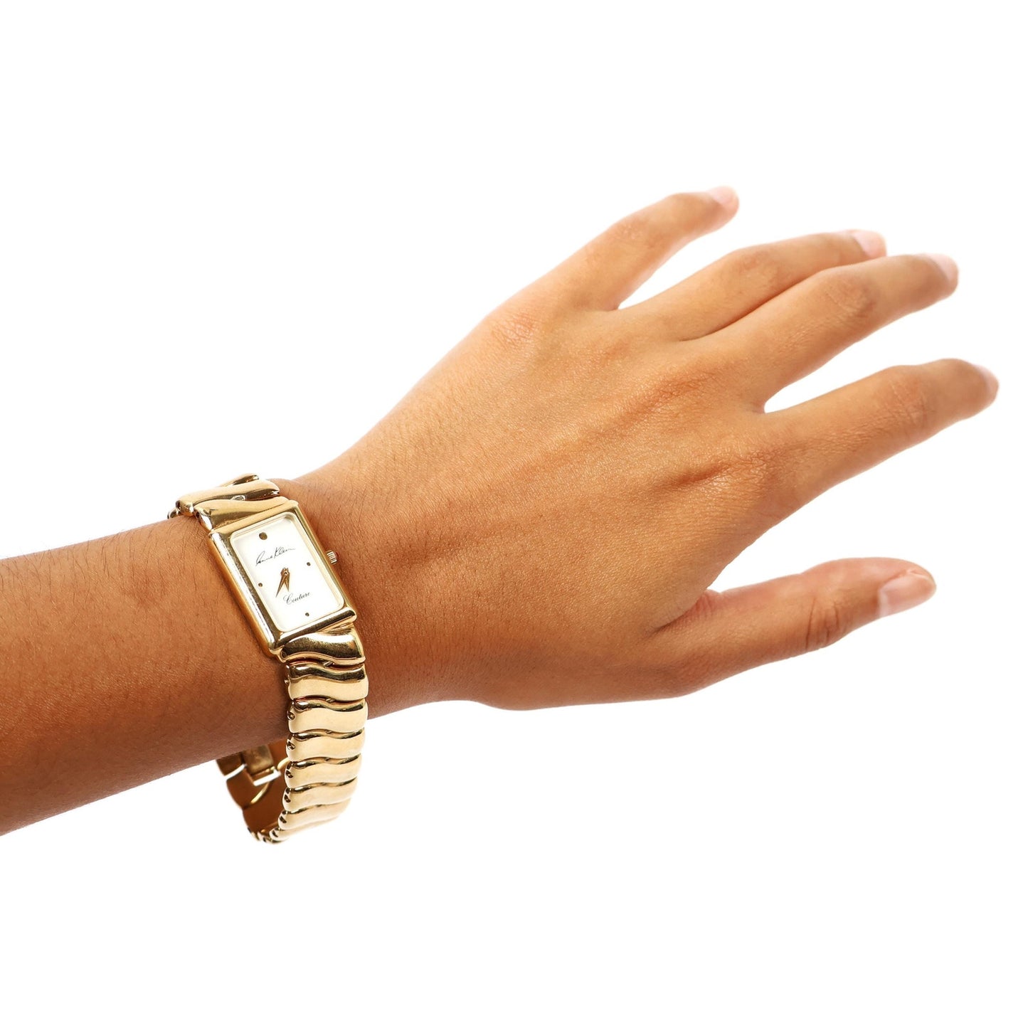 Vintage Gold Watch with White Rectangle Face | ANNE KLEIN COUTURE