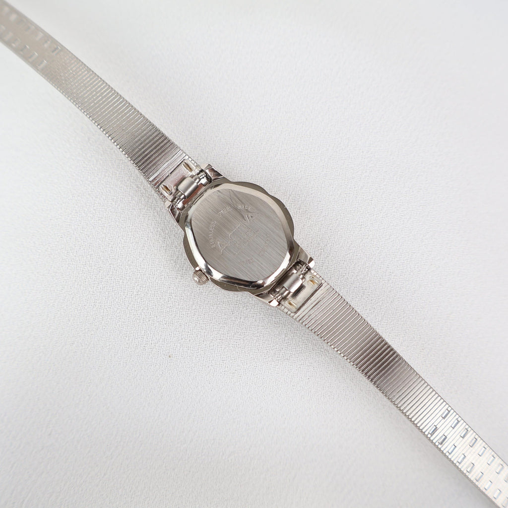 Vintage Activa Silver Tone Quartz Watch with Flower Face
