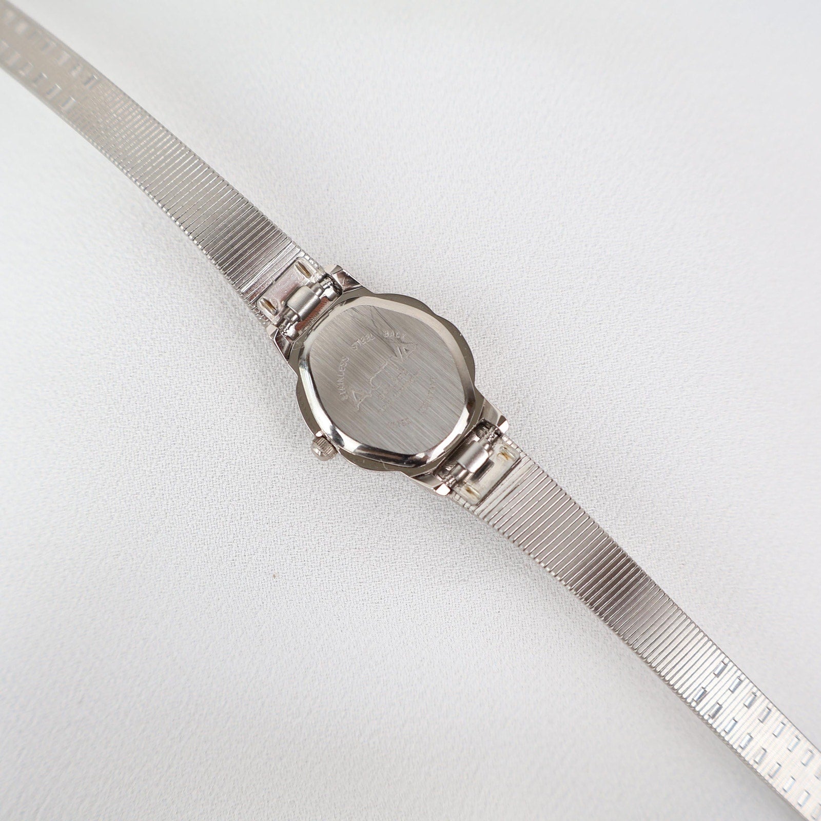 Vintage Activa Silver Tone Quartz Watch with Flower Face