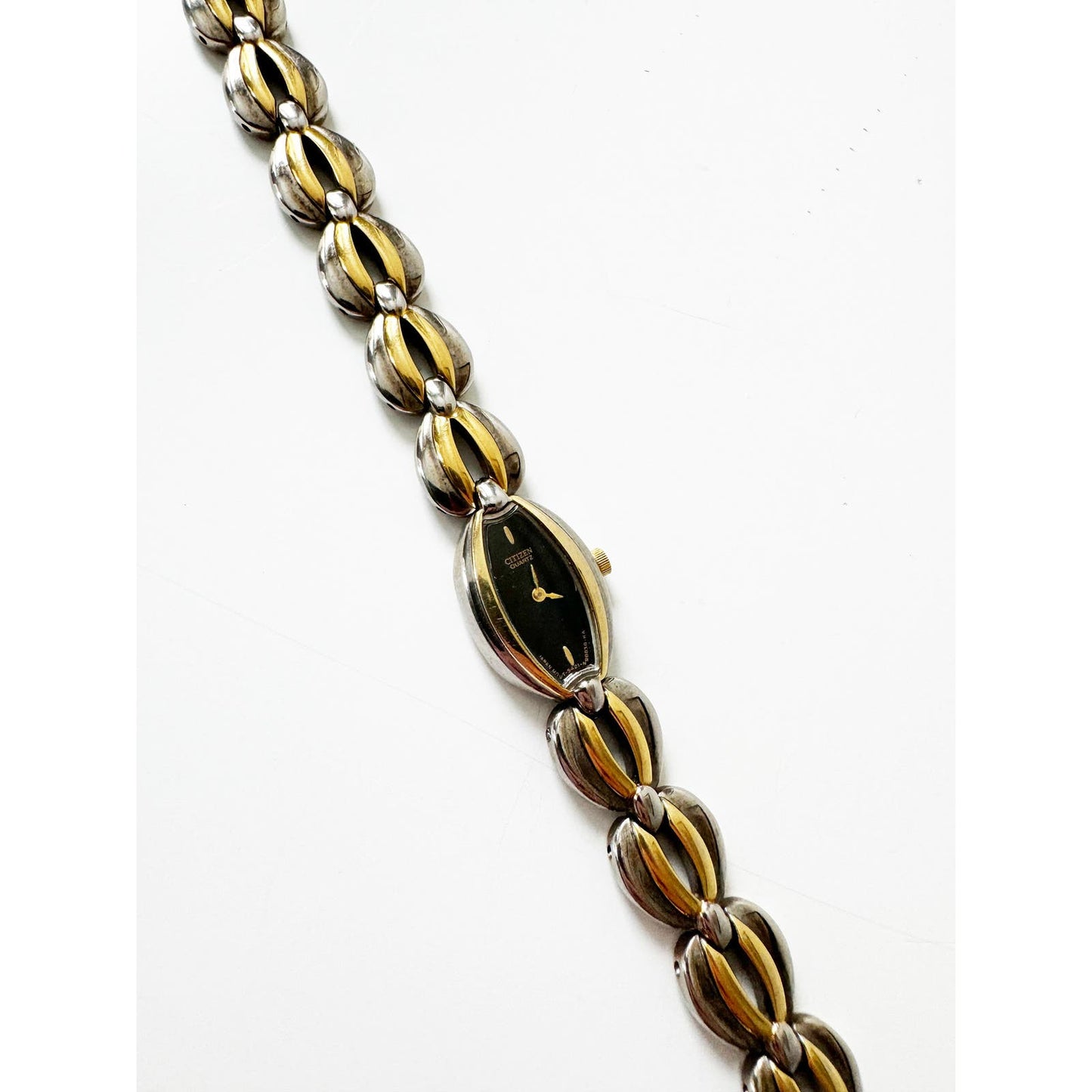Vintage Two Tone Watch with Braided Band w Black Face | Citizen