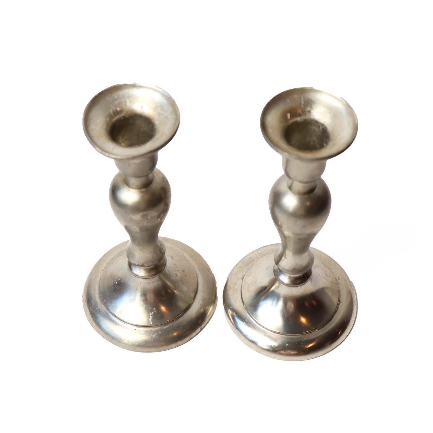 Vintage KMD Royal Holland Pewter Silver Toned Candlestick Holder Pair