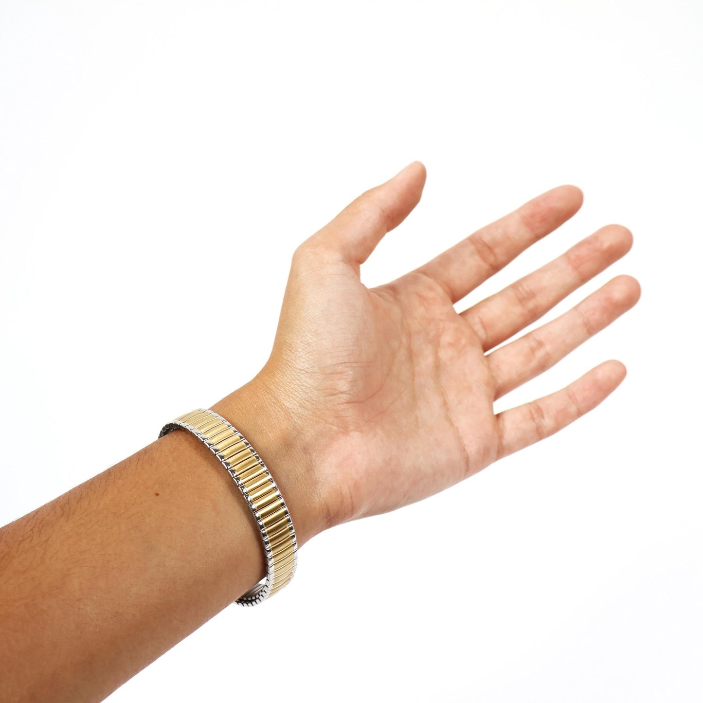 Vintage Gold Stretch Watch with Round White Face | TIMEX