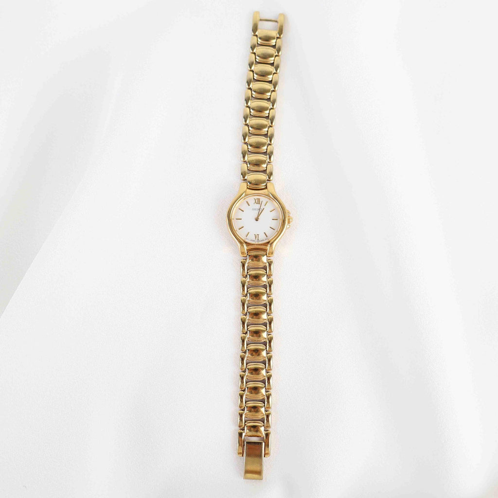 Vintage Seiko Round Face Watch – Gold Tone Bracelet (Working Battery)