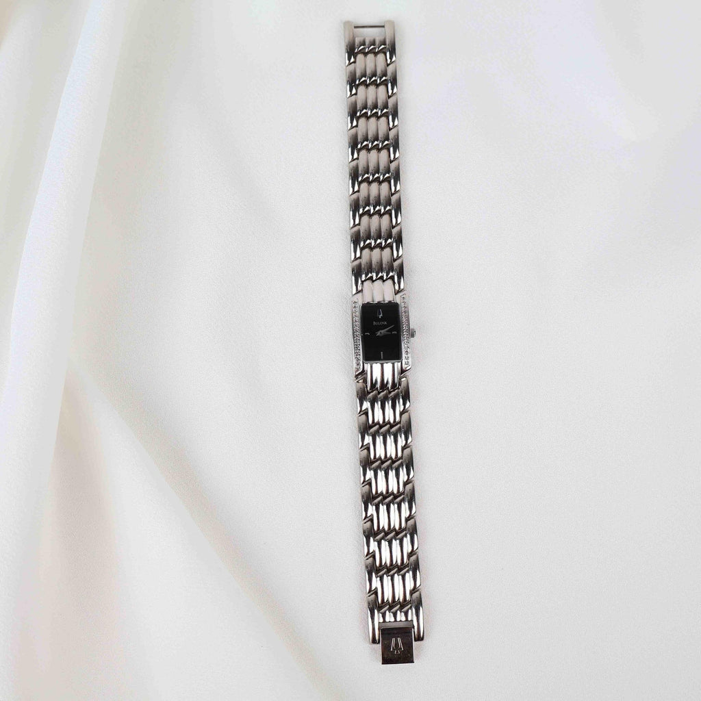 Vintage Silver Tone Bulova Watch with Rectangle Watch Face