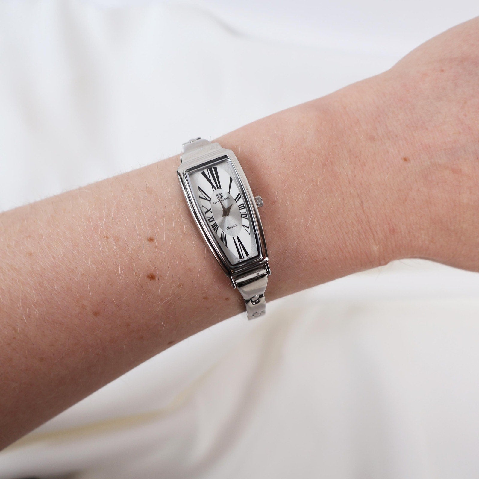 Vintage 18k White Gold Plated Christian Gold Dali Watch