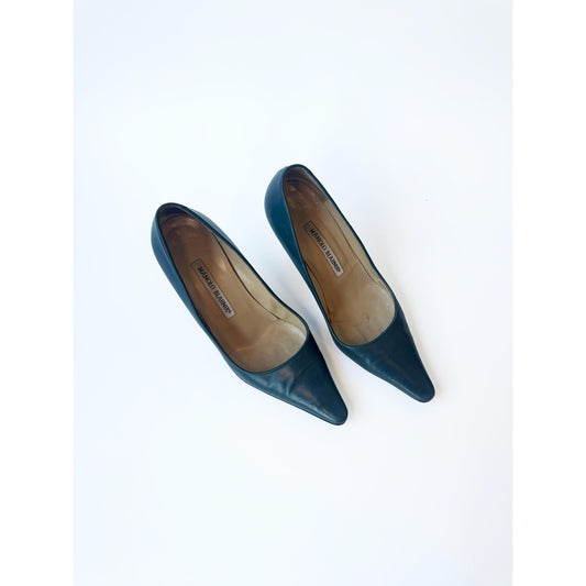 Vintage Slate Blue Leather Manolo Blahnik Heels | EU 36